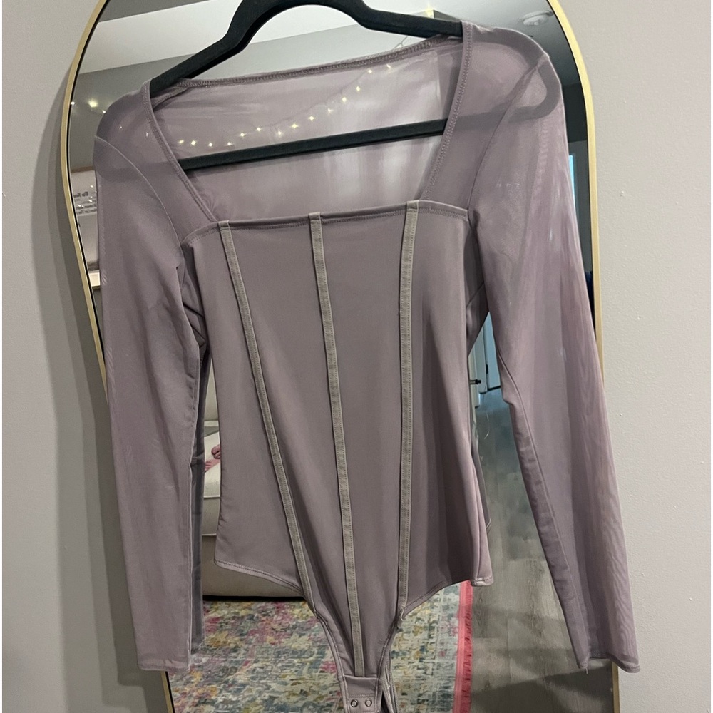 Abercrombie & Fitch Long Sleeve Mesh Corset Body Suit / Grey, Gray / Size Small